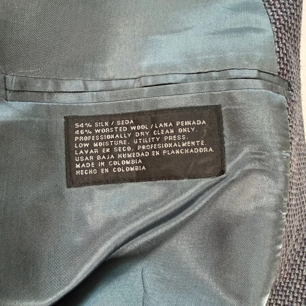 Silk Worsted Wool Blazer Sport Coat Grey Blue Stafford Men's Textured 2-Button
